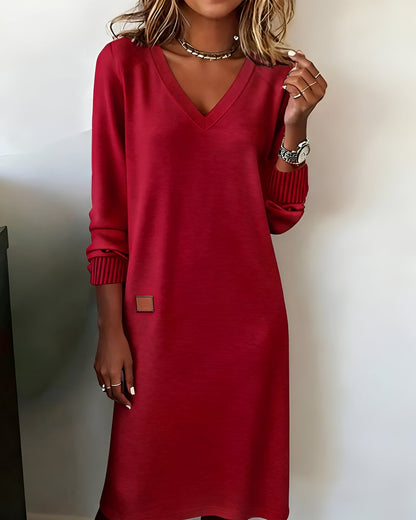 Strickkleid Damen | V-Ausschnitt Langarm