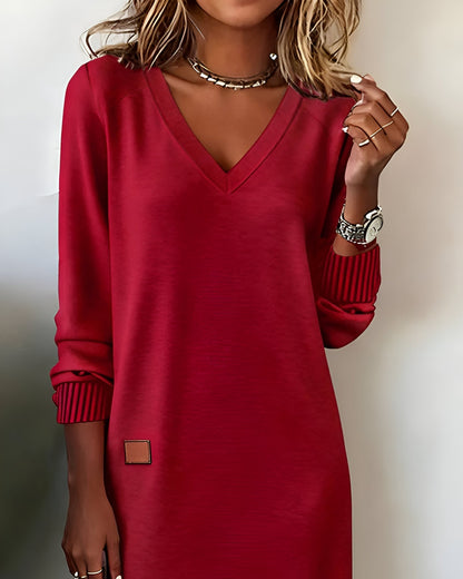 Strickkleid Damen | V-Ausschnitt Langarm