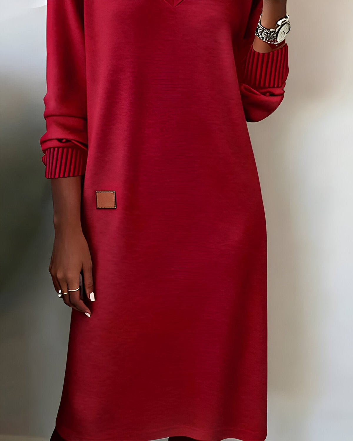 Strickkleid Damen | V-Ausschnitt Langarm