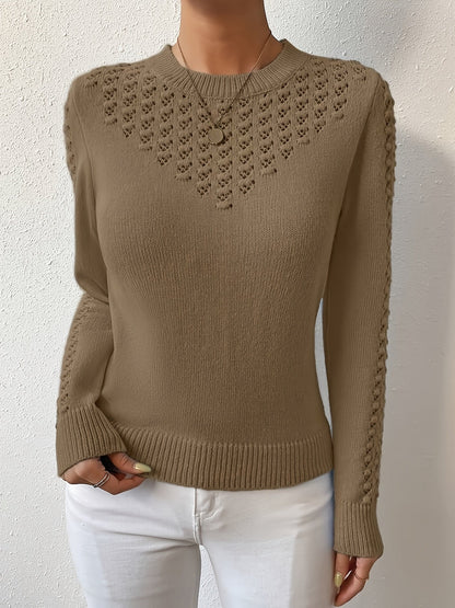 Fjelwine | Damen Ajour-Strickpullover Rundhals - Baby Blue - Image 13