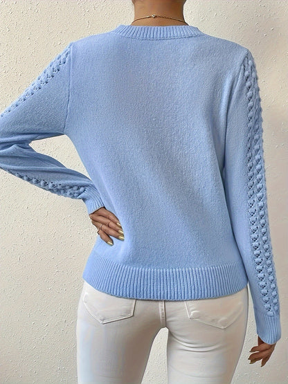 Fjelwine | Damen Ajour-Strickpullover Rundhals - Baby Blue - Image 3
