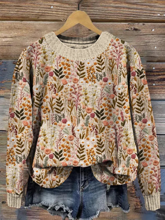Strickpullover Damen | Blumenmuster & Gemütlich