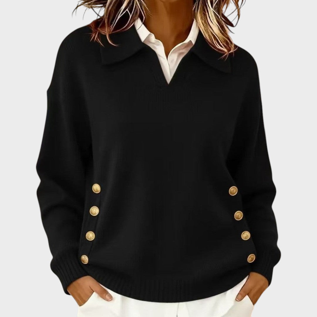 Ilvana | Damen Strickpullover mit Kragen - Brown - Image 2