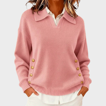 Ilvana | Damen Strickpullover mit Kragen - Brown - Image 6