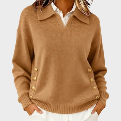Ilvana | Damen Strickpullover mit Kragen - Brown - Image 7