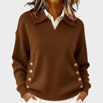 Ilvana | Damen Strickpullover mit Kragen - Brown - Image 1