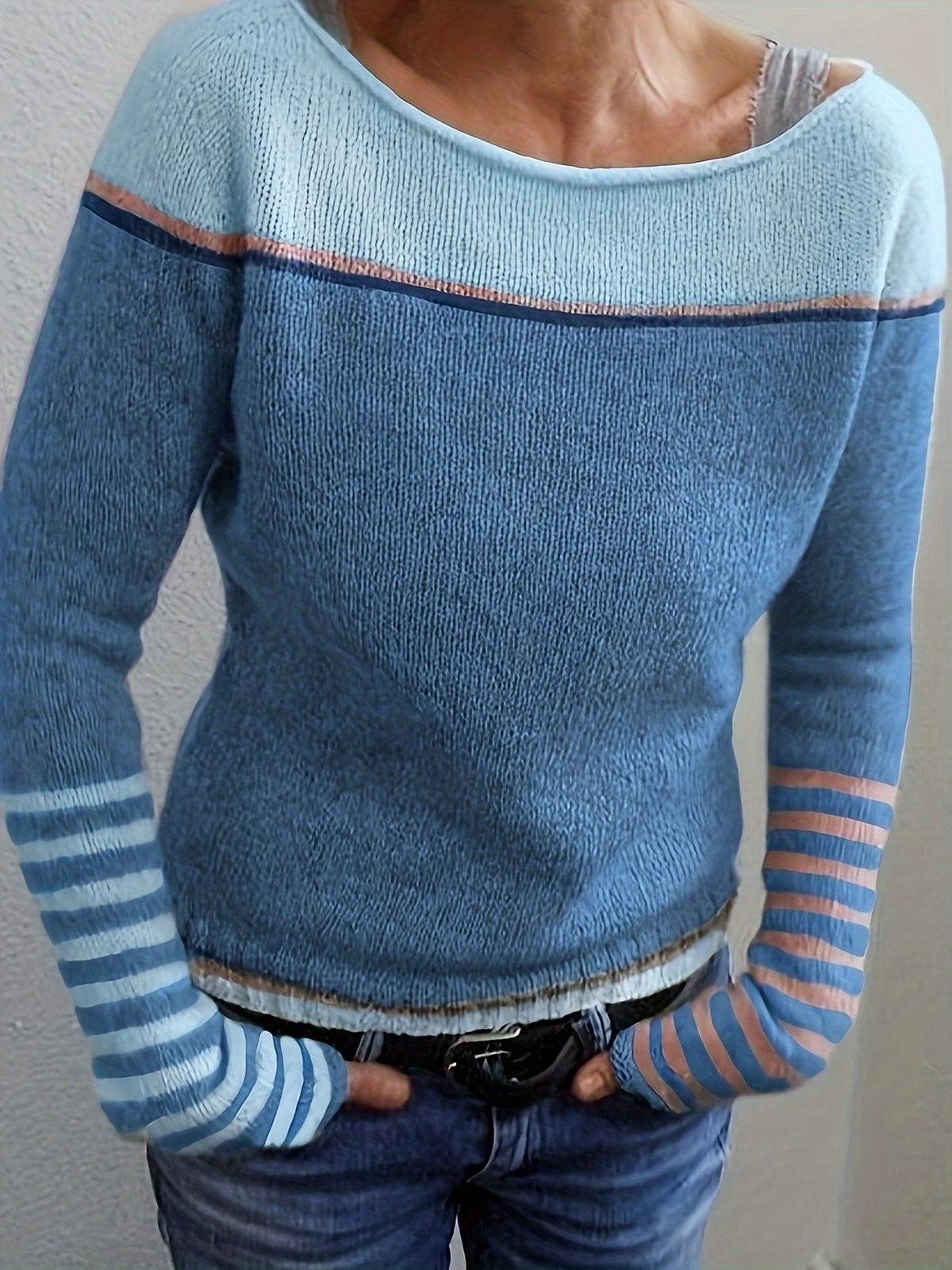Strickpullover Damen | Rundhals & Streifenmuster