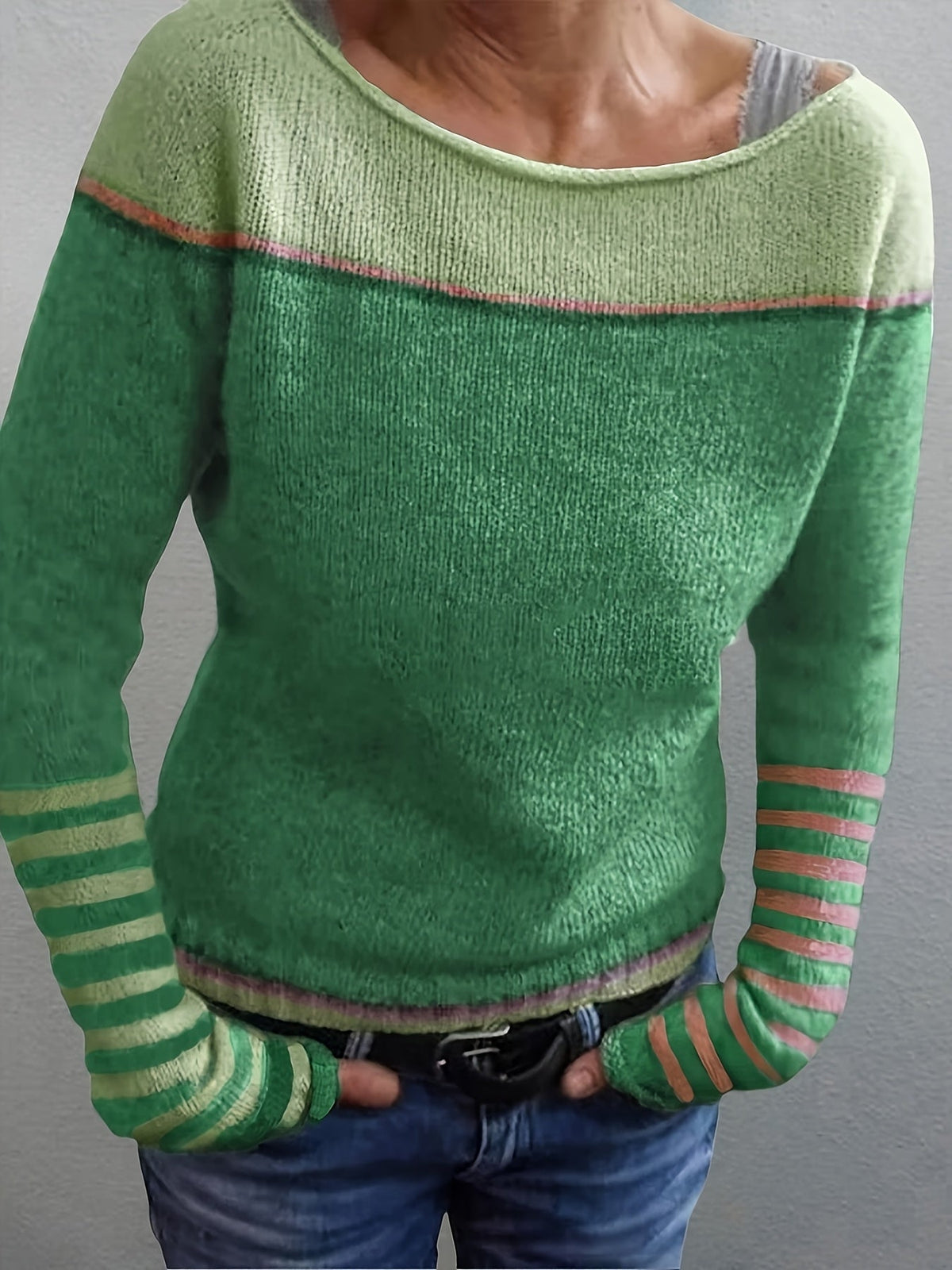 Strickpullover Damen | Rundhals & Streifenmuster
