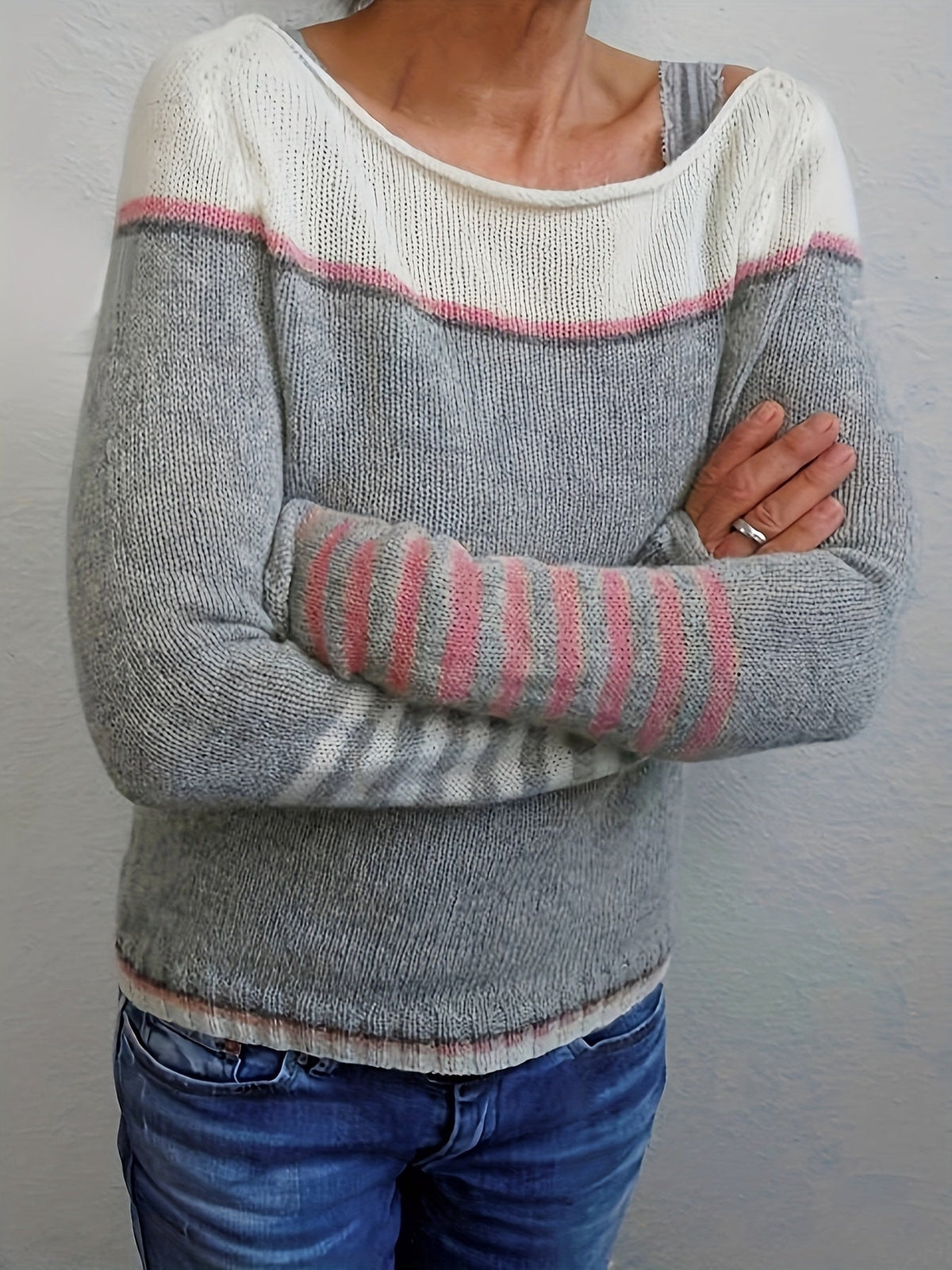 Strickpullover Damen | Rundhals & Streifenmuster