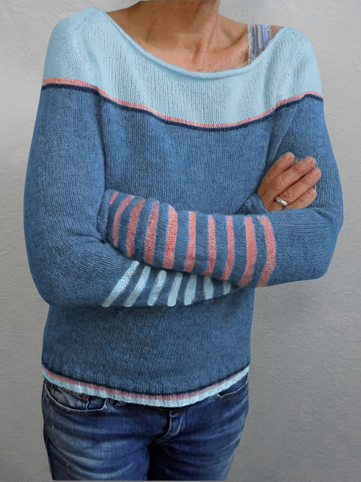 Strickpullover Damen | Rundhals & Streifenmuster