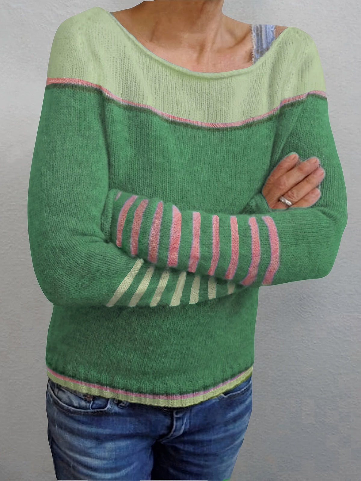 Strickpullover Damen | Rundhals & Streifenmuster