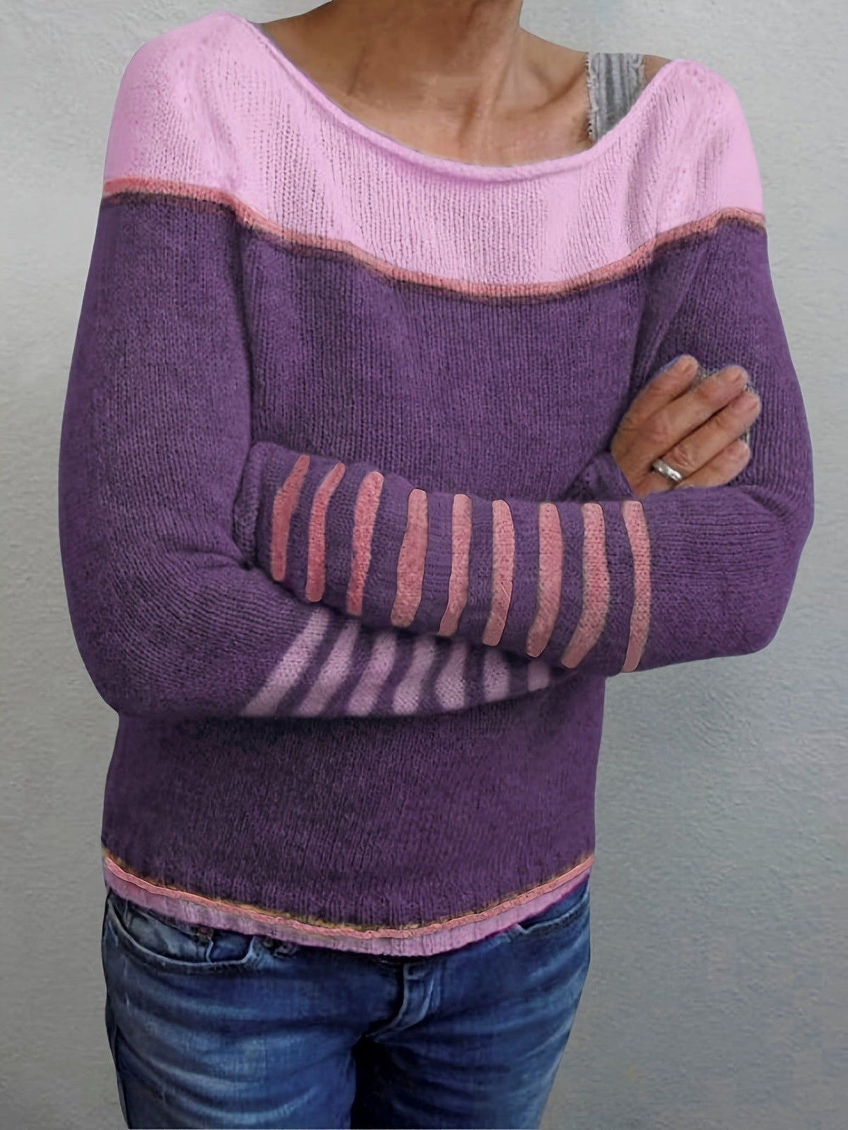 Strickpullover Damen | Rundhals & Streifenmuster