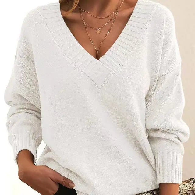 Strickpullover Damen | V-Ausschnitt & Rippbündchen 2