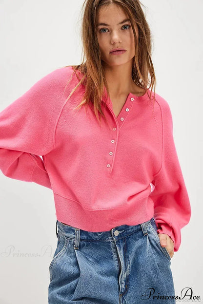 Strickpullover Damen | V-Ausschnitt mit Knopfleiste