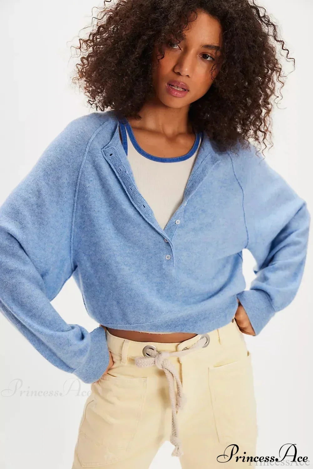 Strickpullover Damen | V-Ausschnitt mit Knopfleiste