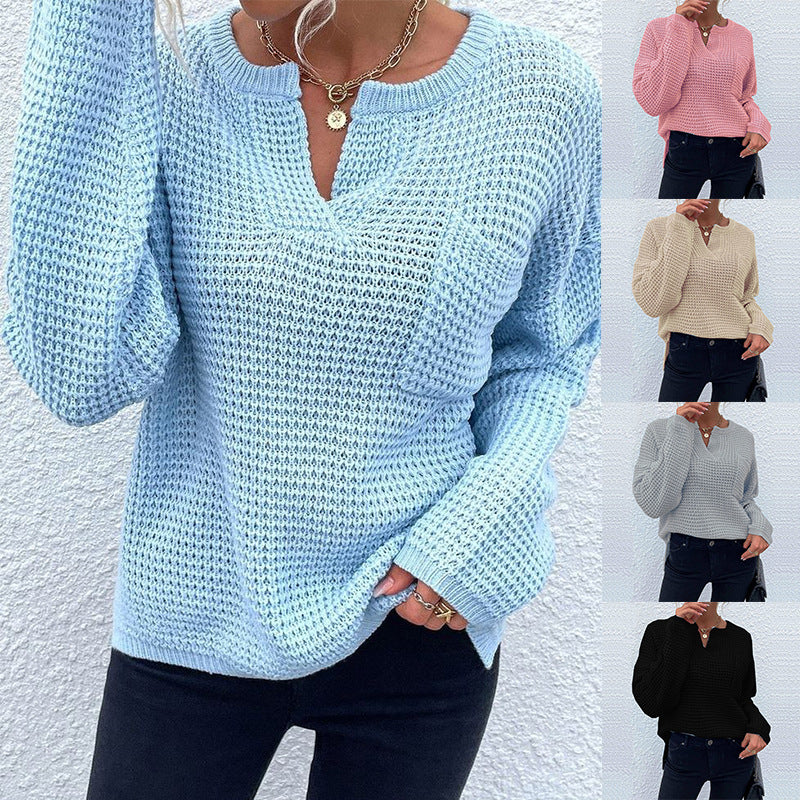 Druvaine | Damen Strickpullover Waffelstrick Oversize - Light Blue - Image 1