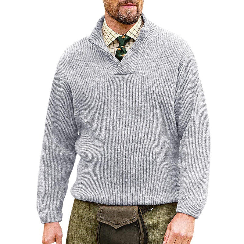 Gervold | Herren Strickpullover Schalkragen Rippenstrick - Brown - Image 5