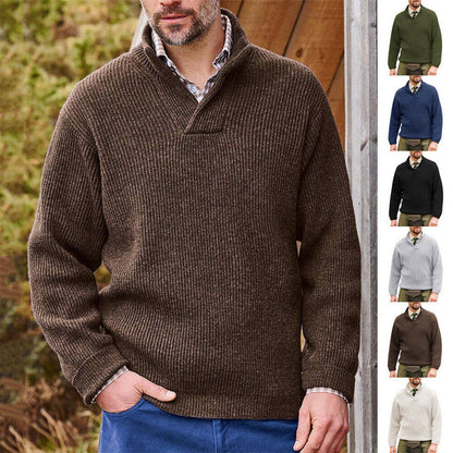 Gervold | Herren Strickpullover Schalkragen Rippenstrick - Brown - Image 1