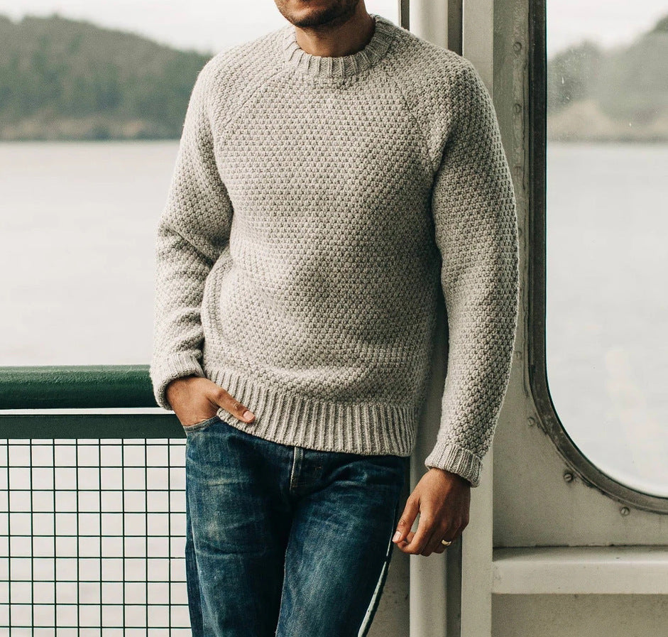 Corvund | Herren Strickpullover Wabenstruktur Rundhals - Image 6