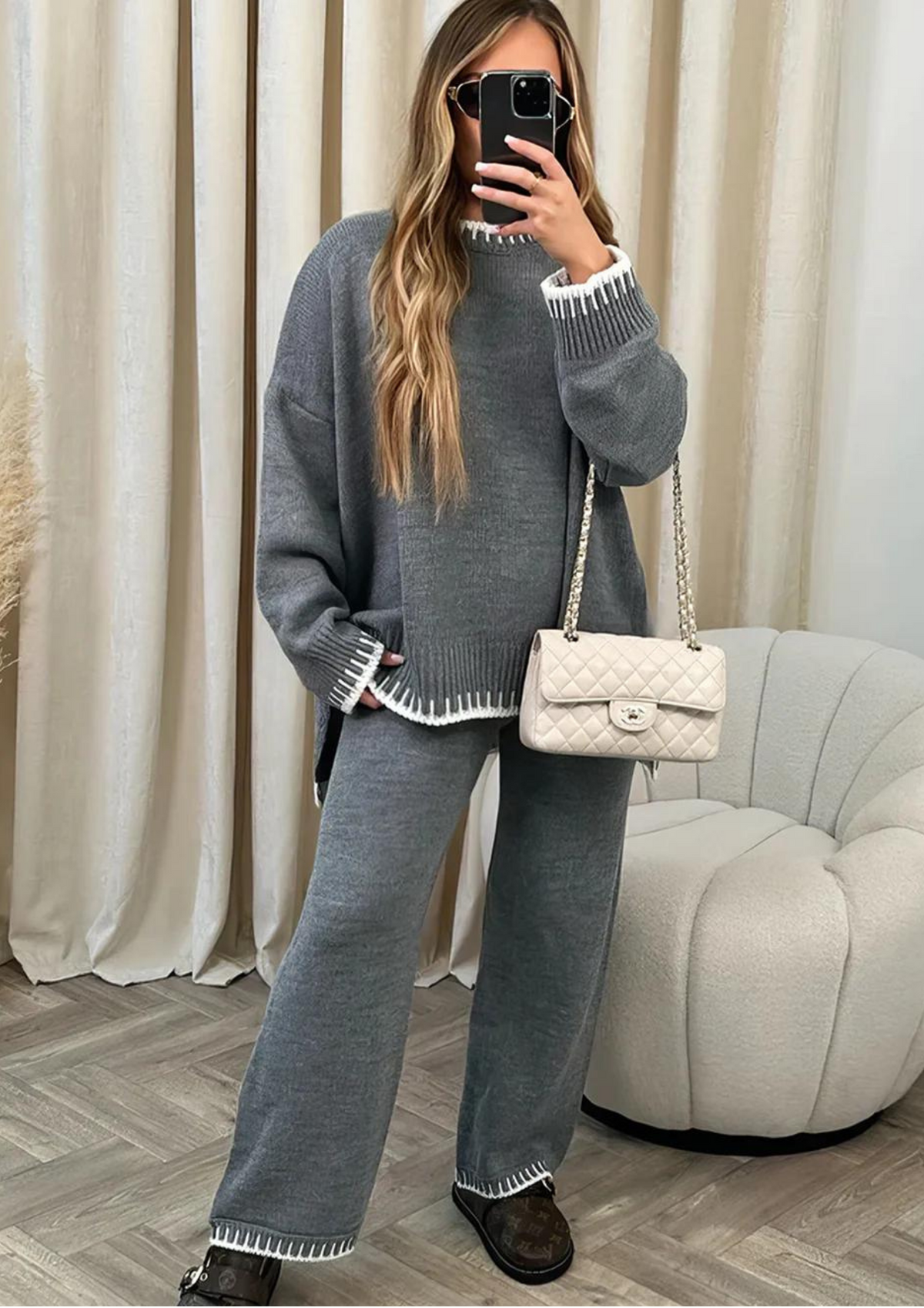 Freyborg | Damen Strickset Oversize Zweiteiler - Light Grey - Image 8