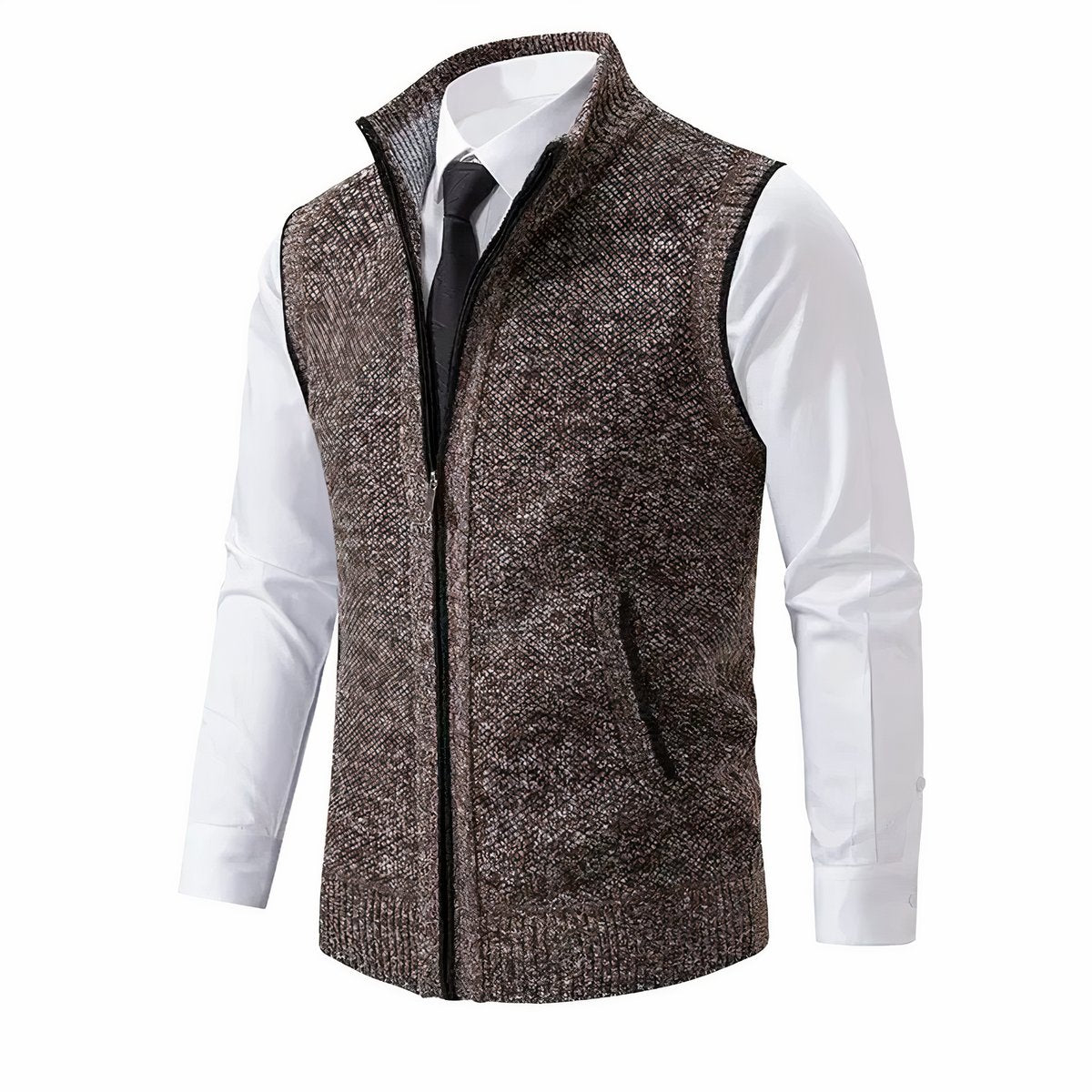 Herren Strickfleece-Cardigan ärmellos Reißverschluss - Braun