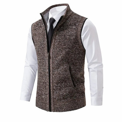 Herren Strickfleece-Cardigan ärmellos Reißverschluss - Braun