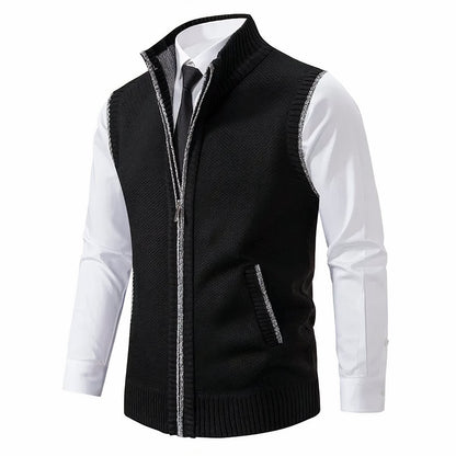 Herren Strickfleece-Cardigan ärmellos Reißverschluss - Schwarz