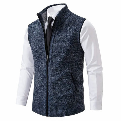 Herren Strickfleece-Cardigan ärmellos Reißverschluss - Blau
