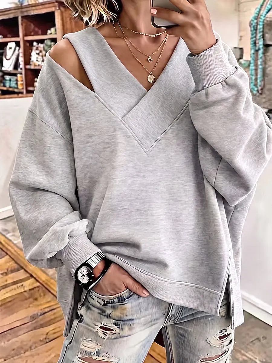 Sweatshirt Damen | V-Ausschnitt mit Cut-out-Details 2