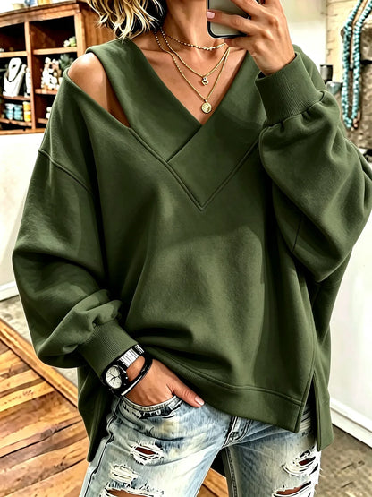 Sweatshirt Damen | V-Ausschnitt mit Cut-out-Details 9