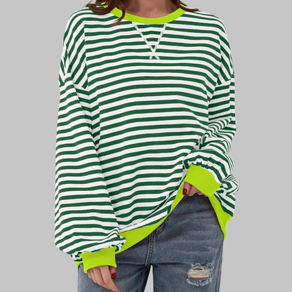 Sweatshirt Oversize Damen | Retro-Streifen & Kontrastbündchen