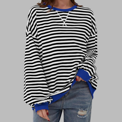 Sweatshirt Oversize Damen | Retro-Streifen & Kontrastbündchen