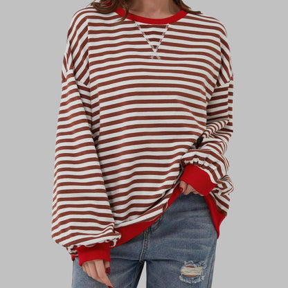 Sweatshirt Oversize Damen | Retro-Streifen & Kontrastbündchen