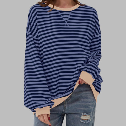 Sweatshirt Oversize Damen | Retro-Streifen & Kontrastbündchen