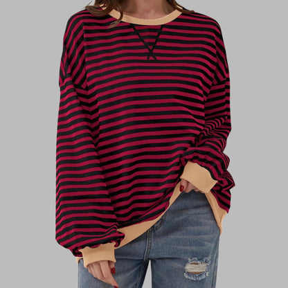 Sweatshirt Oversize Damen | Retro-Streifen & Kontrastbündchen