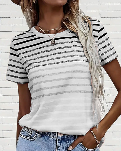 T-Shirt Damen | Streifen-Farbverlauf & Lässiger Rundhals