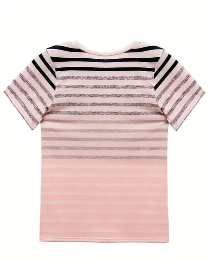 T-Shirt Damen | Streifen-Farbverlauf & Lässiger Rundhals