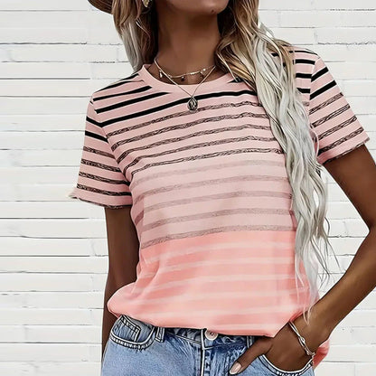 T-Shirt Damen | Streifen-Farbverlauf & Lässiger Rundhals