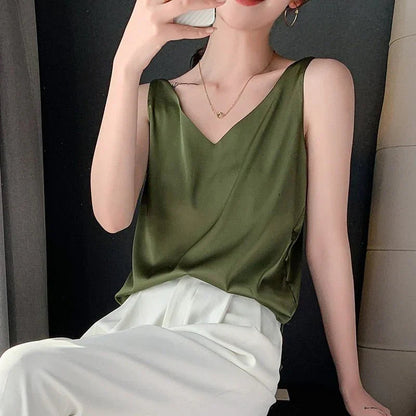Tanktop Damen | Elegantes Satin-Top mit V-Ausschnitt