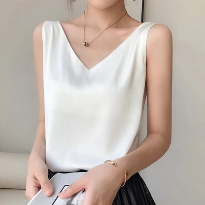Tanktop Damen | Elegantes Satin-Top mit V-Ausschnitt