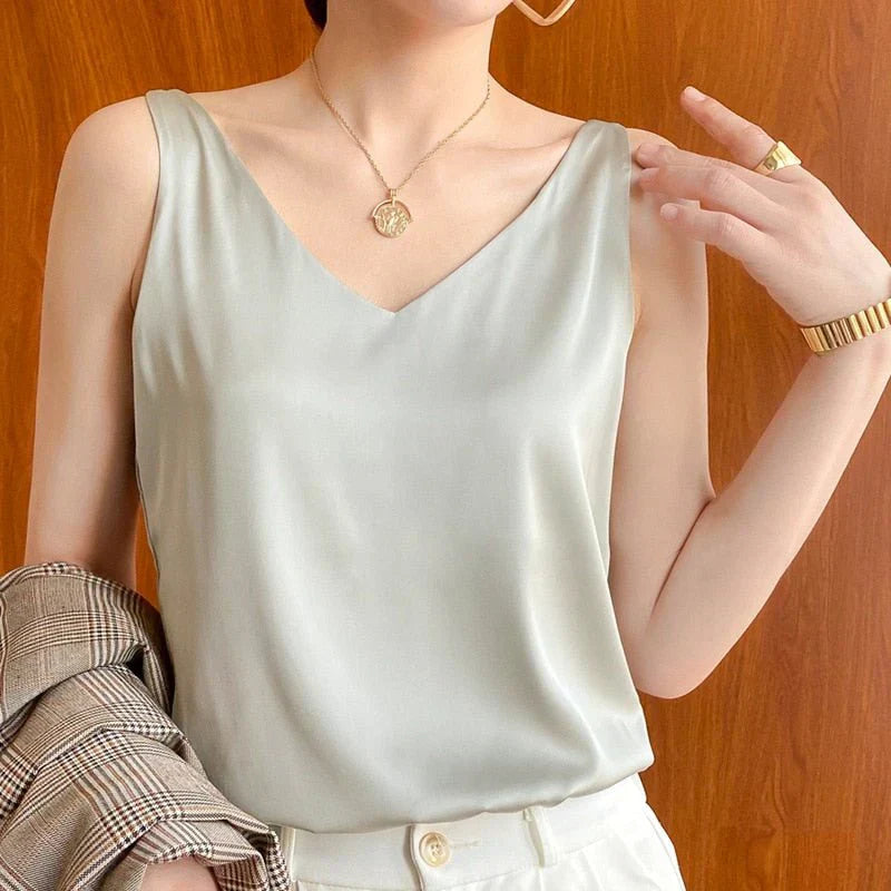 Tanktop Damen | Elegantes Satin-Top mit V-Ausschnitt