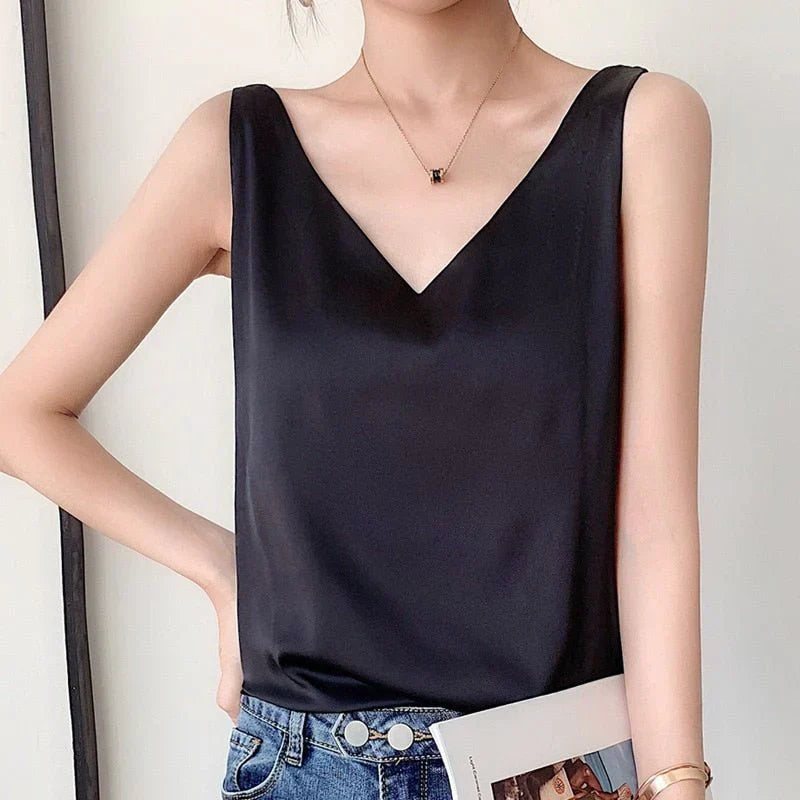 Tanktop Damen | Elegantes Satin-Top mit V-Ausschnitt