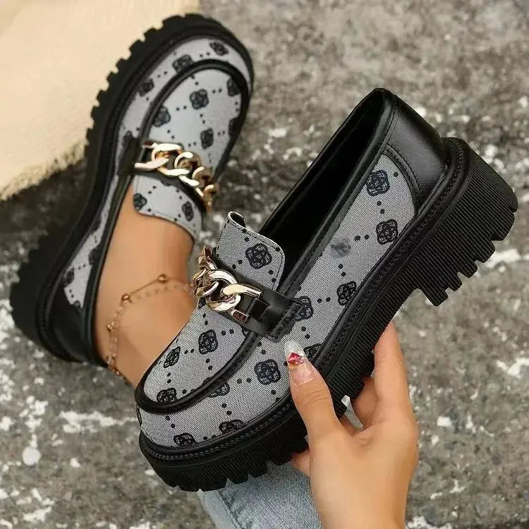 Mokassins Damen | Goldkette & Chunky Plateau Sohle