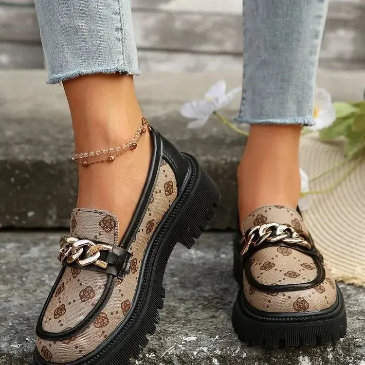 Mokassins Damen | Goldkette & Chunky Plateau Sohle