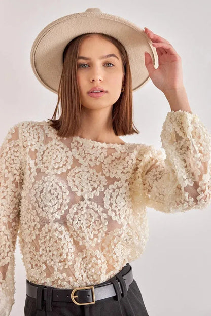 Top Damen | Elegante Spitzenbluse mit Blumenmuster