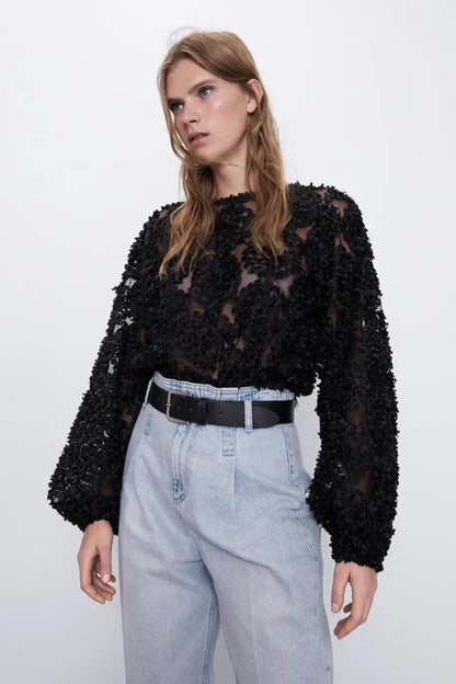 Top Damen | Elegante Spitzenbluse mit Blumenmuster