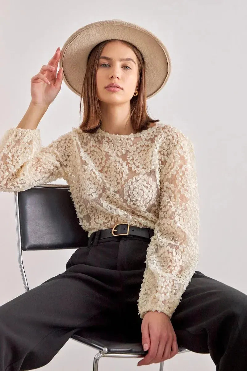 Top Damen | Elegante Spitzenbluse mit Blumenmuster