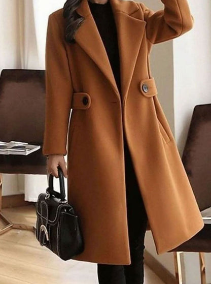 Mantel Damen Klassischer Woll-Trenchcoat Langer Eleganter Wintermantel - Braun