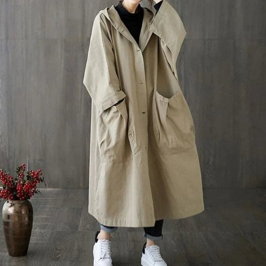 Wasserdichter langer Trenchcoat für Damen im Oversize-Stil mit Kapuze