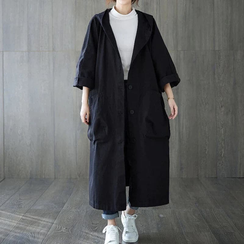 Wasserdichter langer Trenchcoat für Damen im Oversize-Stil mit Kapuze